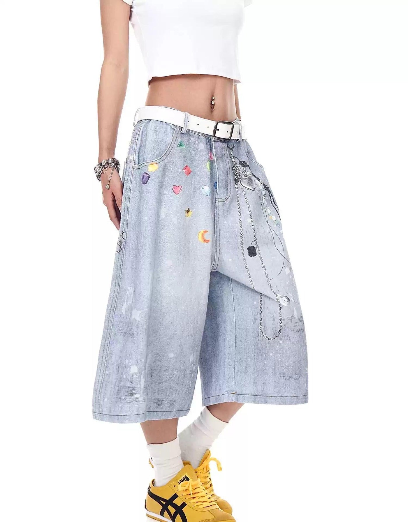 Printed Detail Denim Shorts Korean Street Fashion Shorts By Blacklists Shop Online at OH Vault