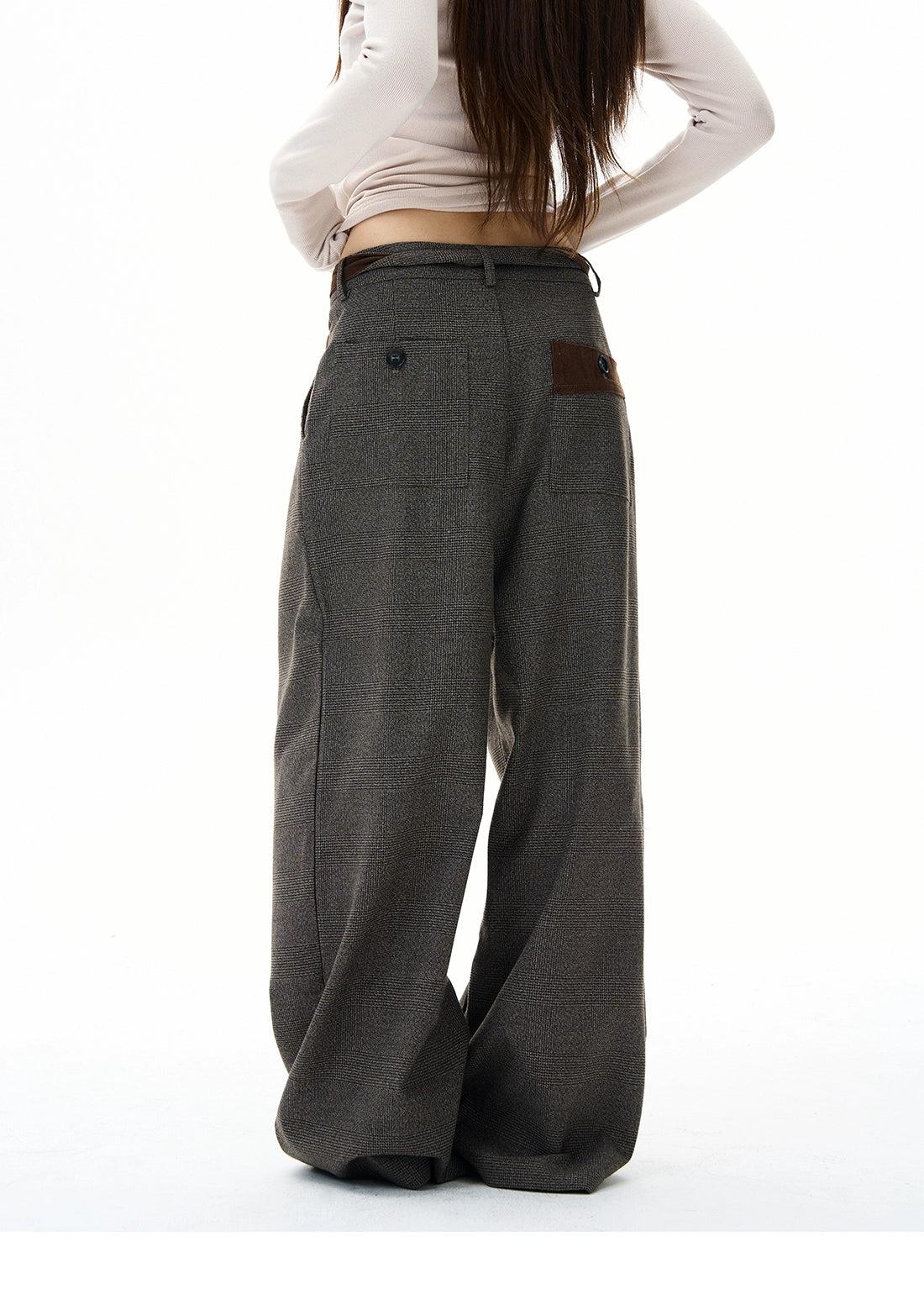 Pleated Belt Strap Plaid Trousers Korean Street Fashion Trousers By 77Flight Shop Online at OH Vault