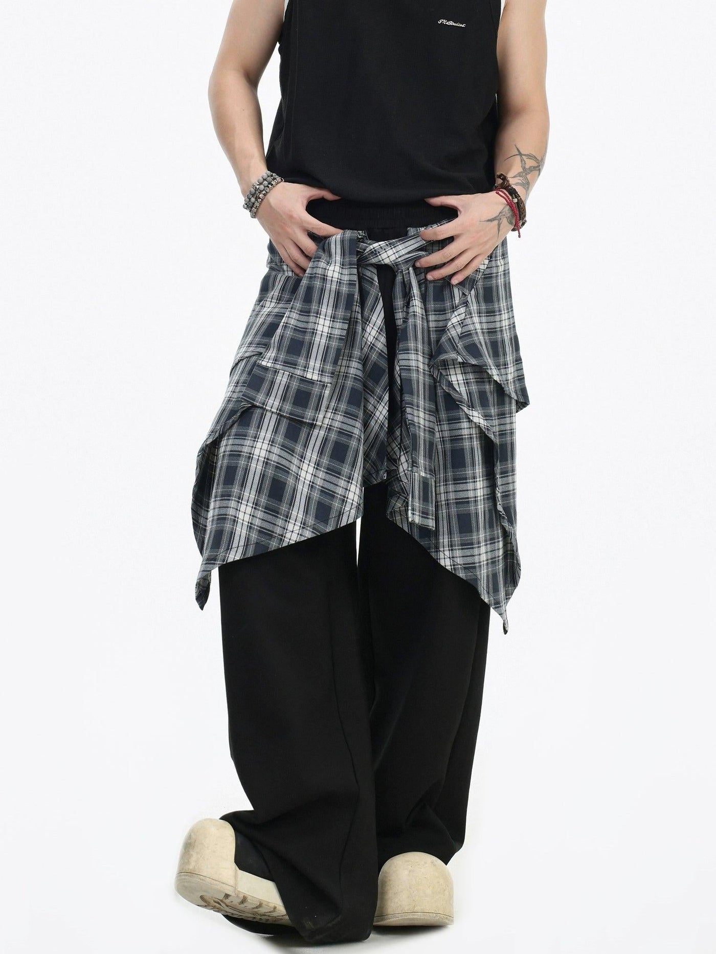 Plaid Layered Sports Sweatpants Korean Street Fashion Pants By INS Korea Shop Online at OH Vault