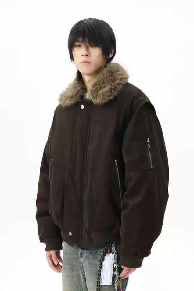 Fur Collar Side Pockets Jacket Korean Street Fashion Jacket By 77Flight Shop Online at OH Vault