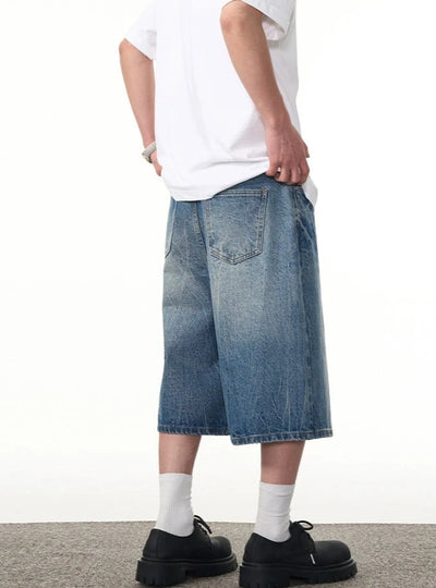 Wide Faded Denim Shorts Korean Street Fashion Shorts By A PUEE Shop Online at OH Vault