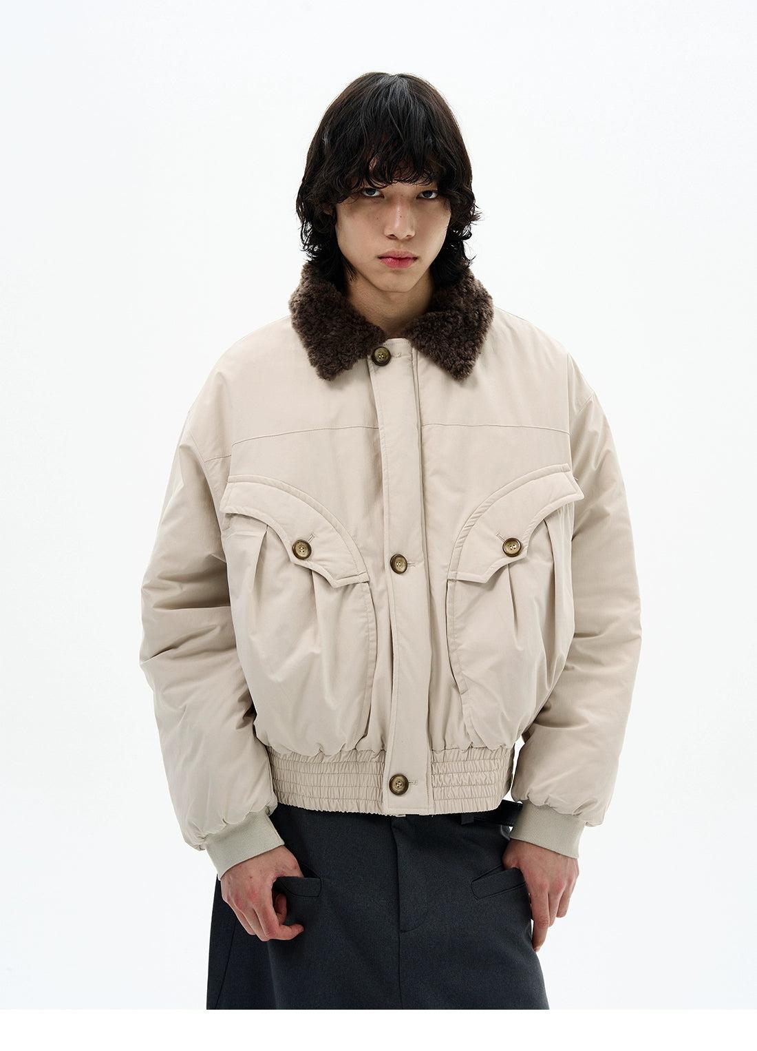 Fleece Collar Ruched Hem Jacket Korean Street Fashion Jacket By 77Flight Shop Online at OH Vault