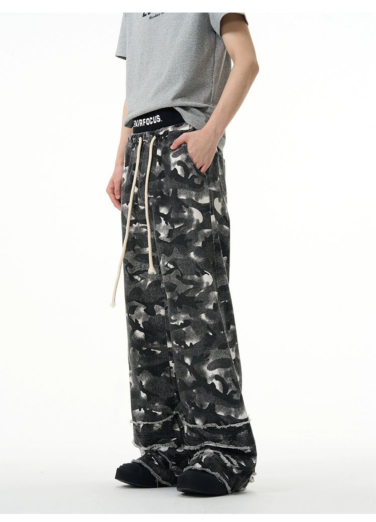 Camouflage Frayed Drawstring Pants Korean Street Fashion Pants By 77Flight Shop Online at OH Vault