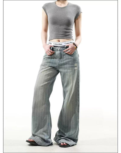 Vertical Stripes Ripped Jeans Korean Street Fashion Jeans By Mr Nearly Shop Online at OH Vault