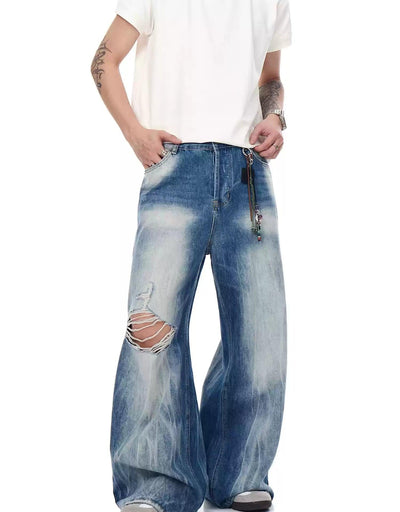 Lightning Pattern Ripped Jeans Korean Street Fashion Jeans By Blacklists Shop Online at OH Vault