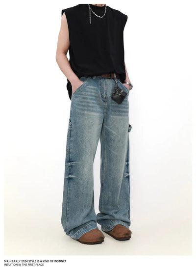 Classic Wash & Whisker Wide Jeans Korean Street Fashion Jeans By Mr Nearly Shop Online at OH Vault