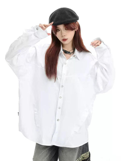 Solid Color Shine Buttoned Shirt Korean Street Fashion Shirt By INS Korea Shop Online at OH Vault