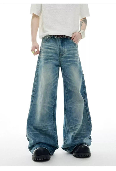 Beaded Seam Wide Flared Jeans Korean Street Fashion Jeans By Argue Culture Shop Online at OH Vault