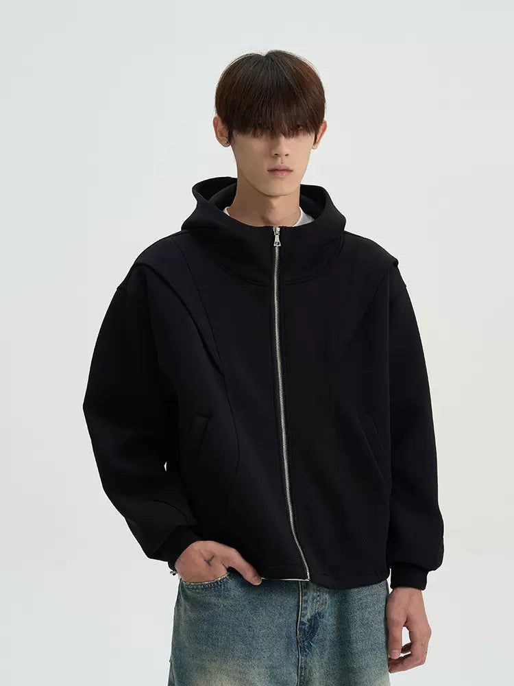 Structured & Spliced Zip-Up Hoodie Korean Street Fashion Hoodie By A PUEE Shop Online at OH Vault