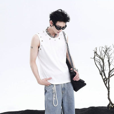 Metal Rivet Detail Tank Top Korean Street Fashion Tank Top By Slim Black Shop Online at OH Vault