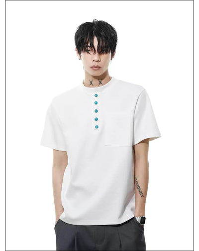 Contrast Buttons T-Shirt Korean Street Fashion T-Shirt By Mr Nearly Shop Online at OH Vault