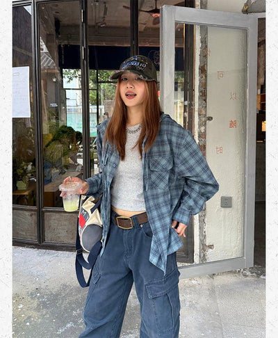 Checkered Hooded Buttoned Shirt Korean Street Fashion Shirt By Made Extreme Shop Online at OH Vault