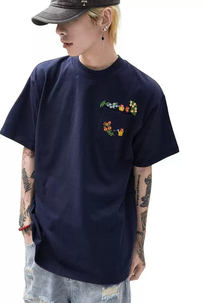 Embroidered Round Neck T-Shirt Korean Street Fashion T-Shirt By Ash Dark Shop Online at OH Vault