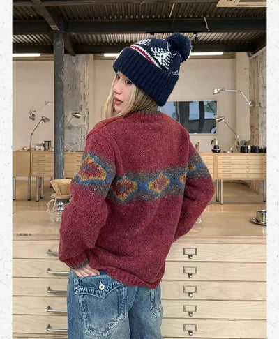 Cozy Fair Isle V-Neck Sweater Korean Street Fashion Sweater By Made Extreme Shop Online at OH Vault