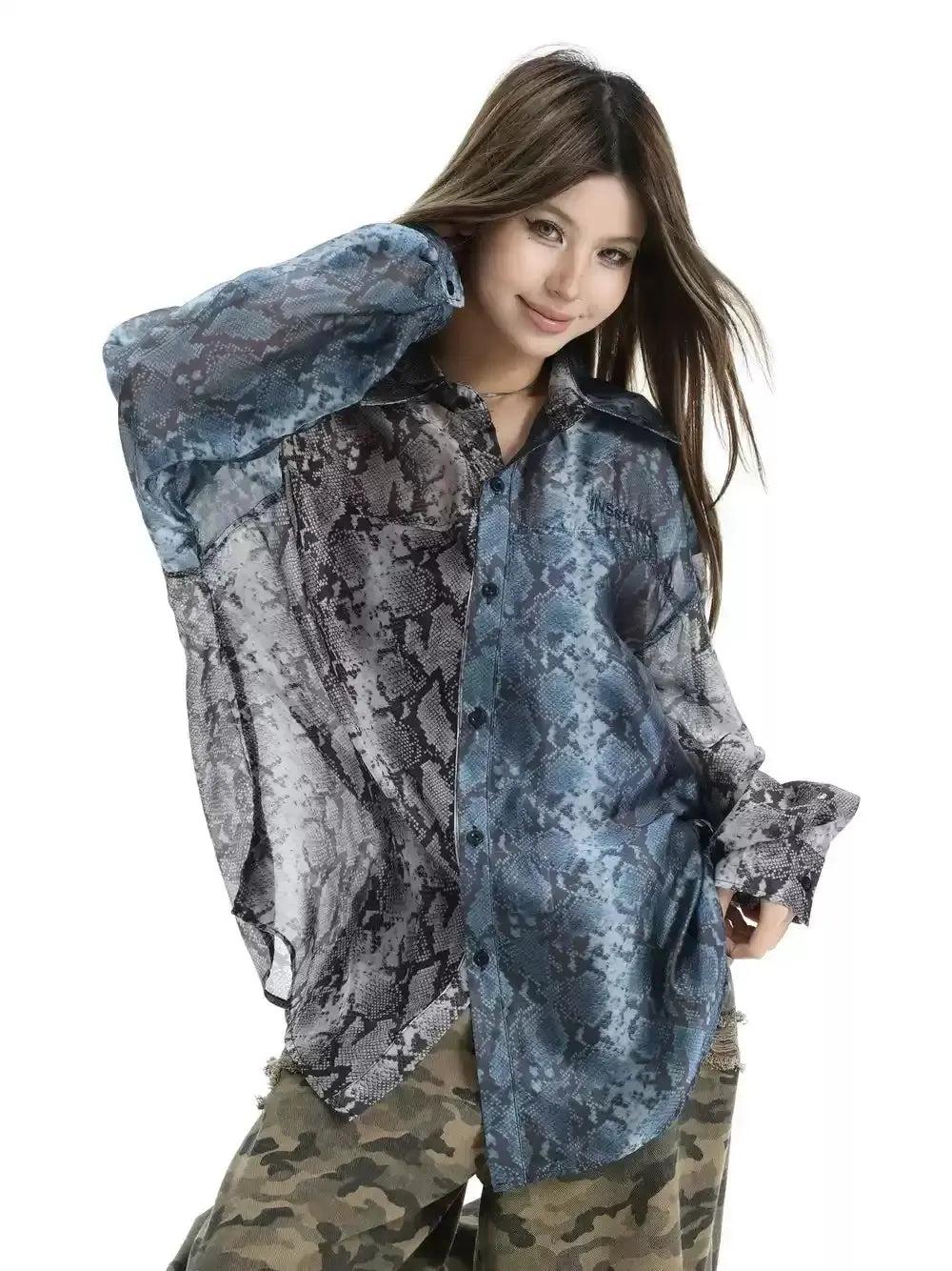 Translucent Snake Pattern Shirt Korean Street Fashion Shirt By INS Korea Shop Online at OH Vault