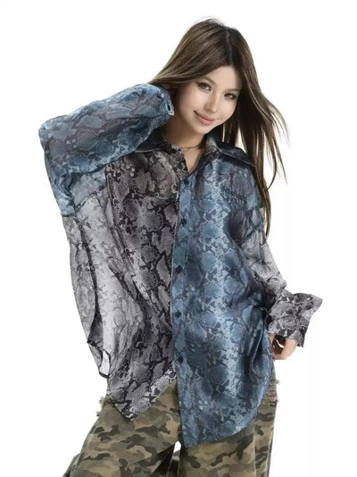 Translucent Snake Pattern Shirt Korean Street Fashion Shirt By INS Korea Shop Online at OH Vault