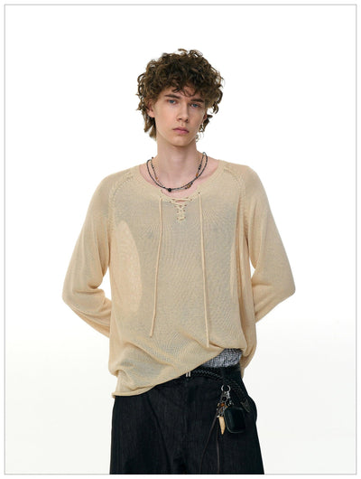 Lace String Sheer Sweater Korean Street Fashion Sweater By Mr Nearly Shop Online at OH Vault
