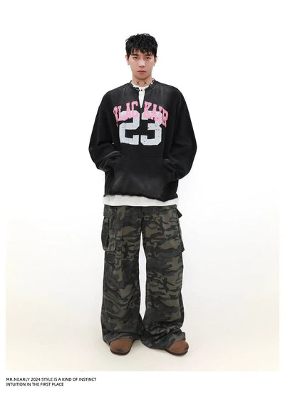 Slit Collar Raw Edge Crewneck Korean Street Fashion Crewneck By Mr Nearly Shop Online at OH Vault