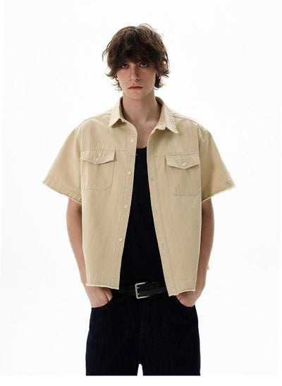 Breast Pocket Boxy Denim Shirt Korean Street Fashion Shirt By 77Flight Shop Online at OH Vault