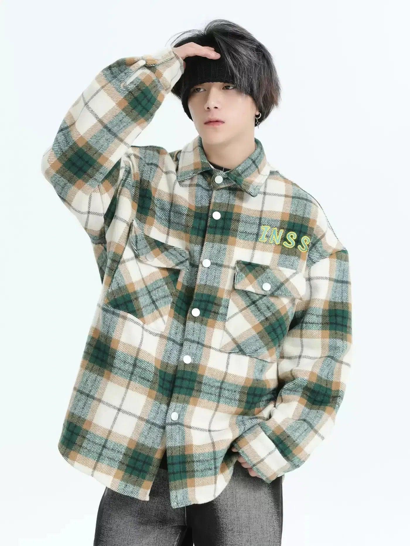 Buttoned Front Pocket Plaid Shirt Korean Street Fashion Shirt By INS Korea Shop Online at OH Vault