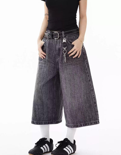 Plaid Pocket Wide Denim Shorts Korean Street Fashion Shorts By Blacklists Shop Online at OH Vault