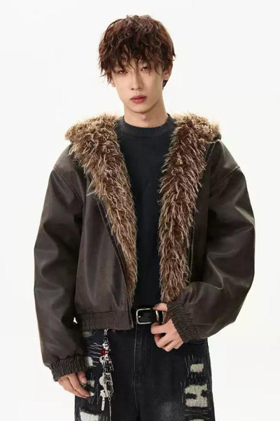 Faux Fur Trimmed PU Leather Jacket Korean Street Fashion Jacket By A PUEE Shop Online at OH Vault