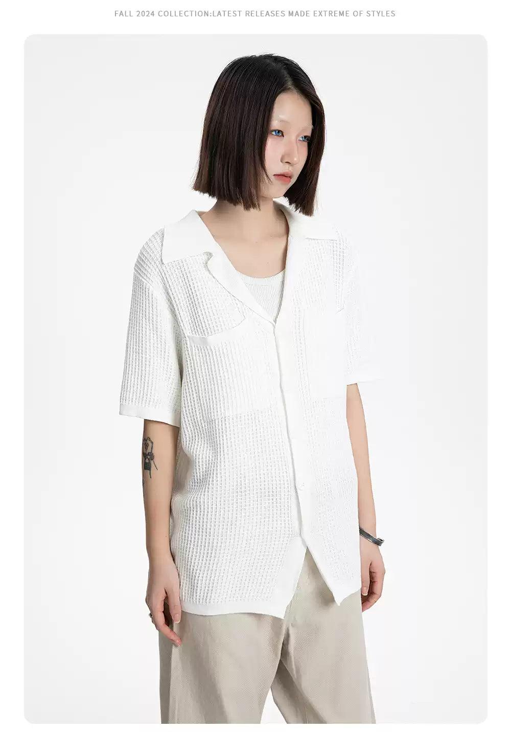 Textured Breast Pocket Knit Shirt Korean Street Fashion Shirt By Made Extreme Shop Online at OH Vault