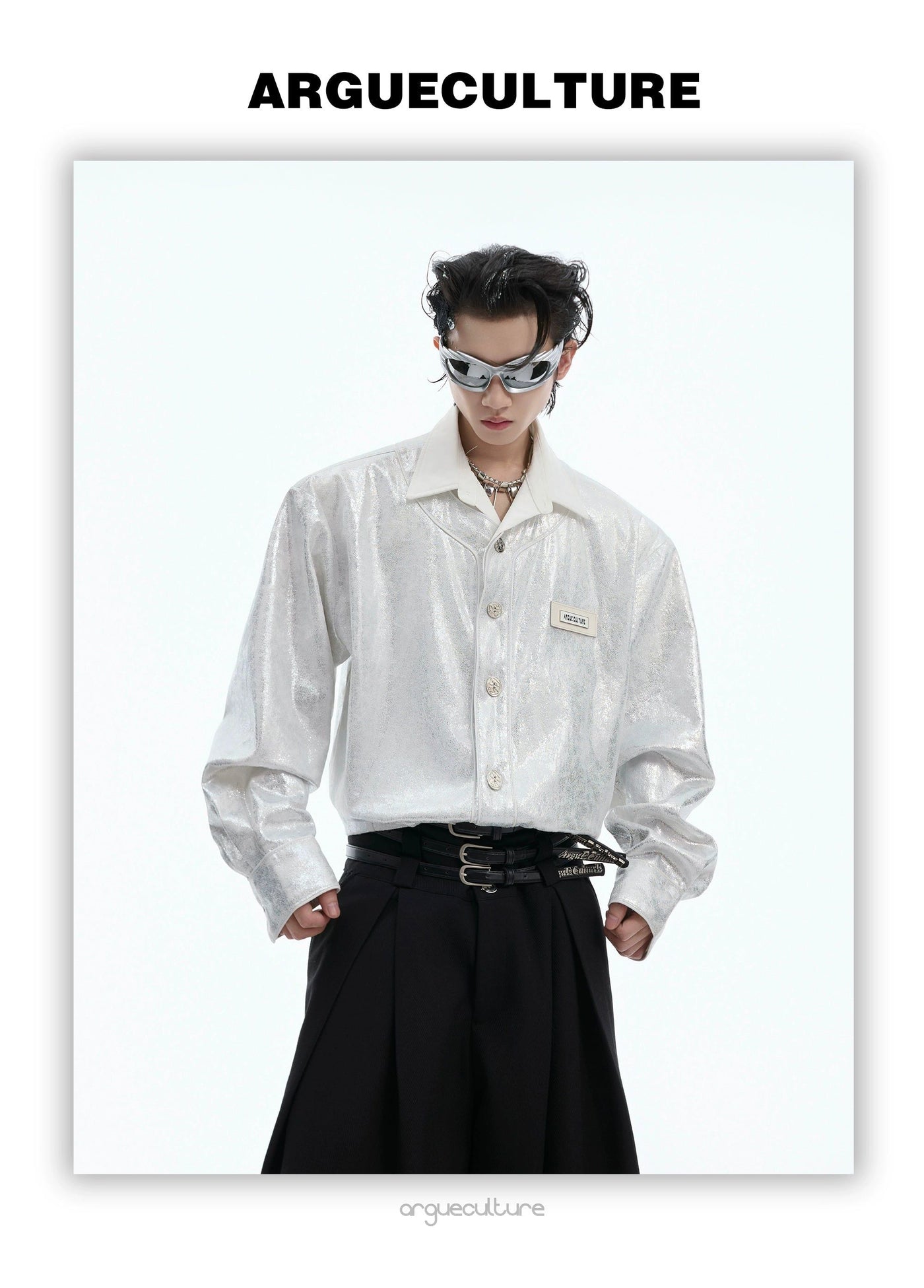 Shine Effect Buttoned Shirt Korean Street Fashion Shirt By Argue Culture Shop Online at OH Vault