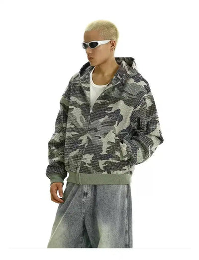 Distressed Camouflage Zip-Up Hoodie Korean Street Fashion Hoodie By MEBXX Shop Online at OH Vault