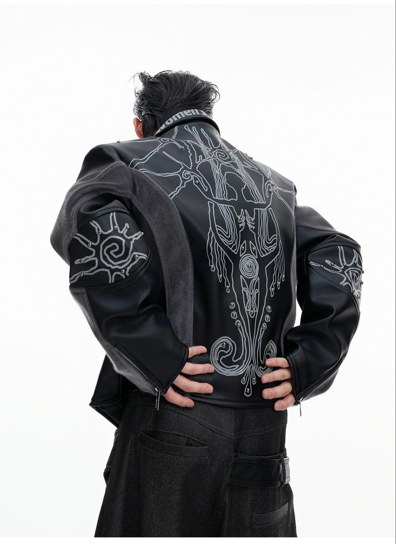 Riveted Spliced PU Leather Jacket Korean Street Fashion Jacket By Argue Culture Shop Online at OH Vault