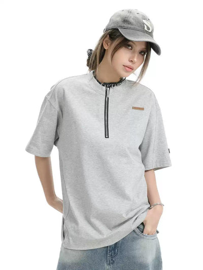 Half-Zipped Comfty T-Shirt Korean Street Fashion T-Shirt By INS Korea Shop Online at OH Vault