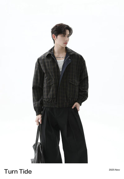 Chic Plaid Reversible Zipped Jacket Korean Street Fashion Jacket By Turn Tide Shop Online at OH Vault
