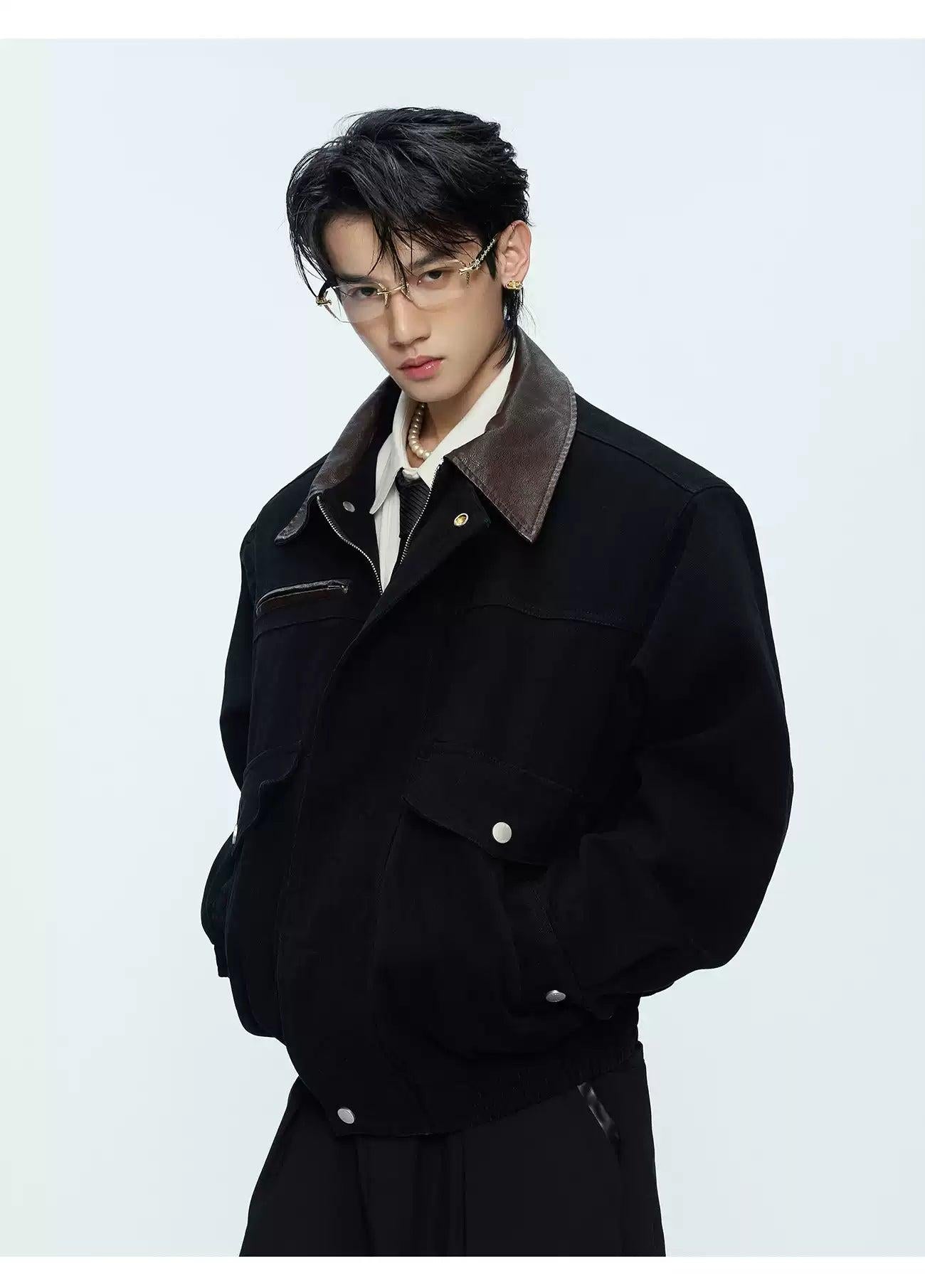 Faux Leather Collar Denim Jacket Korean Street Fashion Jacket By Argue Culture Shop Online at OH Vault