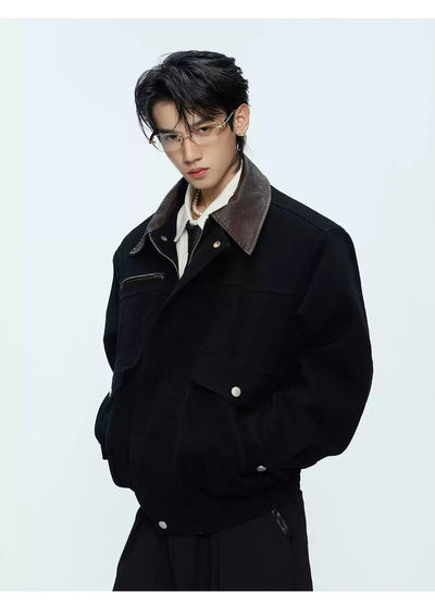 Faux Leather Collar Denim Jacket Korean Street Fashion Jacket By Argue Culture Shop Online at OH Vault