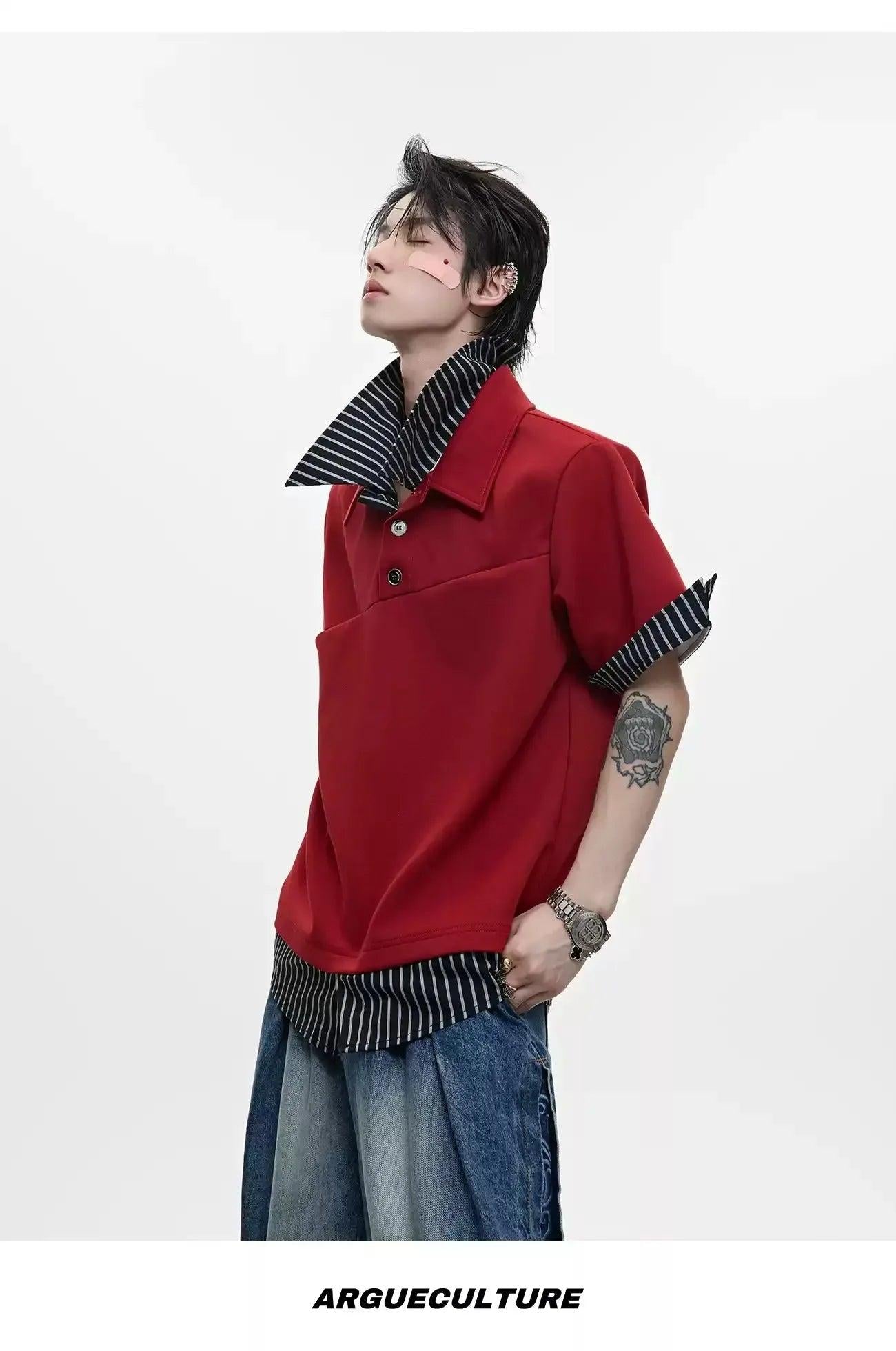 Stripe Layered Polo Korean Street Fashion Polo By Argue Culture Shop Online at OH Vault