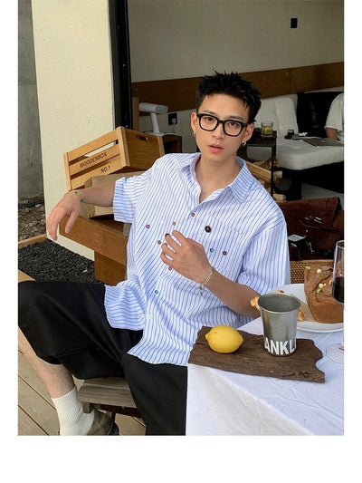 Scattered Buttons Striped Shirt Korean Street Fashion Shirt By Poikilotherm Shop Online at OH Vault