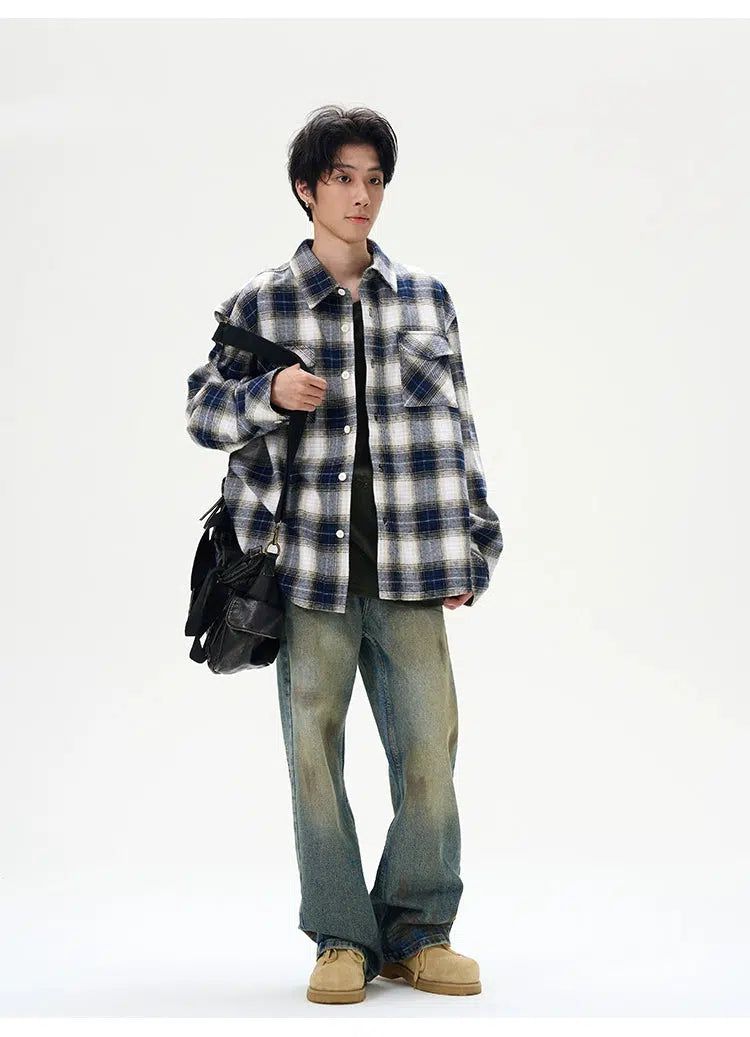 Checked Flap Pocket Shirt Korean Street Fashion Shirt By 77Flight Shop Online at OH Vault