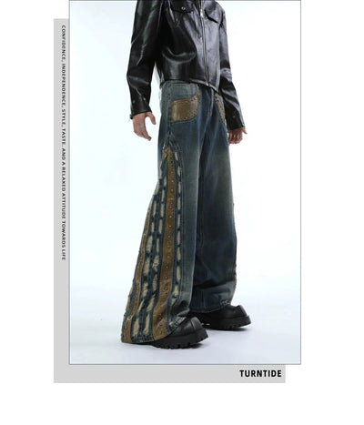 Stitched Contrast Beaded Jeans Korean Street Fashion Jeans By Turn Tide Shop Online at OH Vault