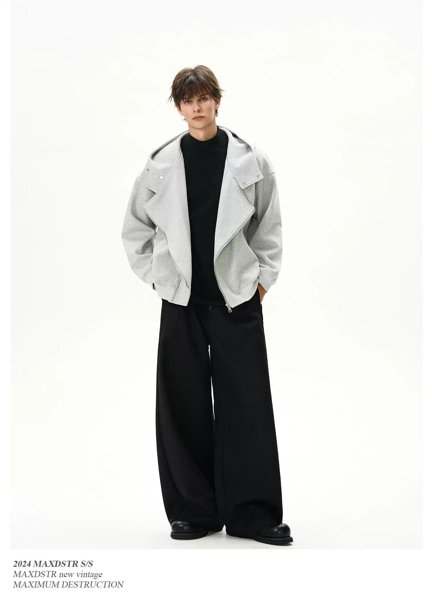 Structured Asymmetric Zip-Up Jacket Korean Street Fashion Jacket By MaxDstr Shop Online at OH Vault