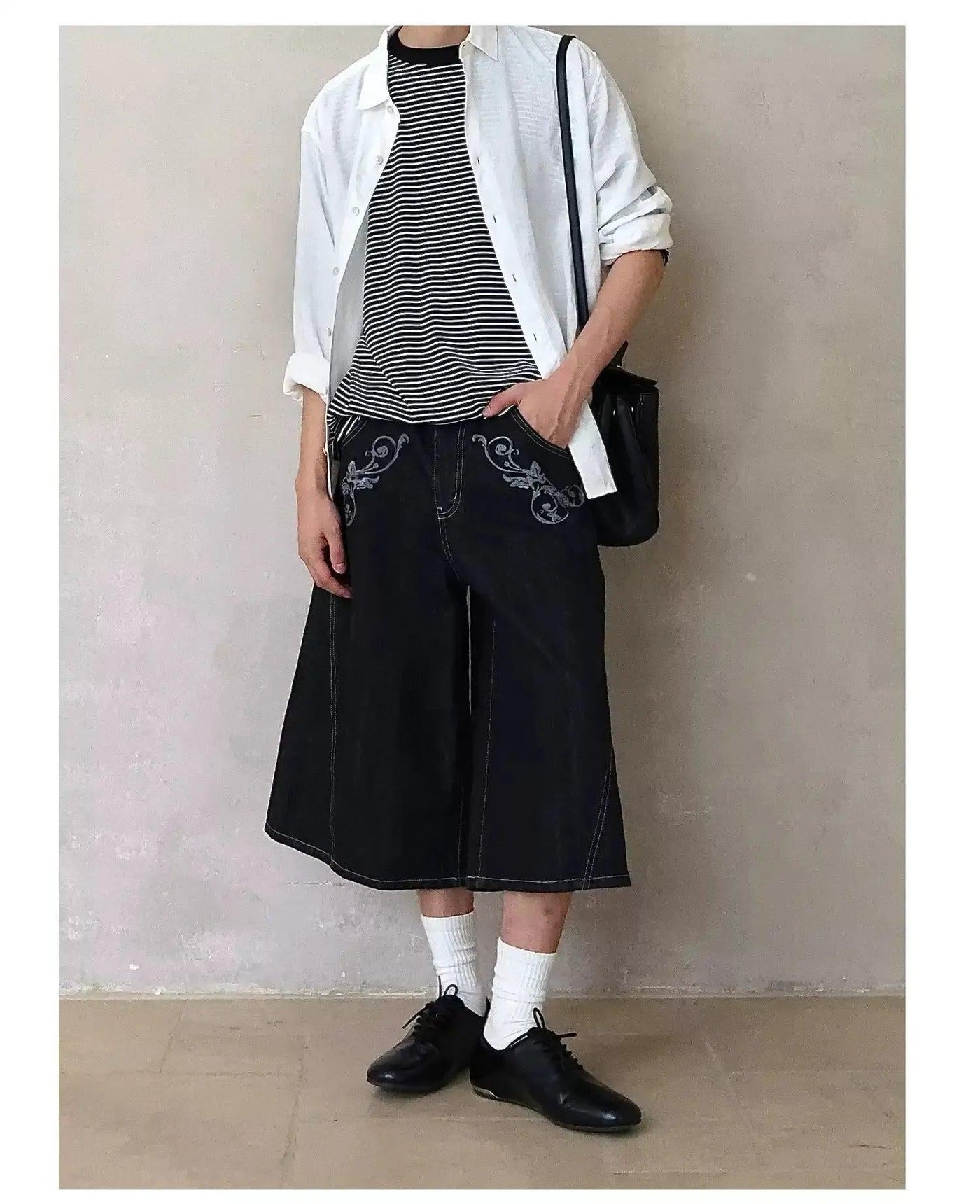 Printed Raw Denim Midi Shorts Korean Street Fashion Shorts By Terra Incognita Shop Online at OH Vault