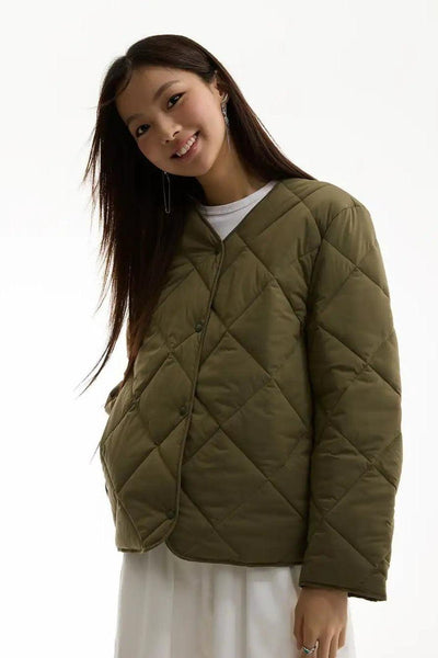 Quilted and Buttoned Puffer Jacket Korean Street Fashion Jacket By Funky Fun Shop Online at OH Vault