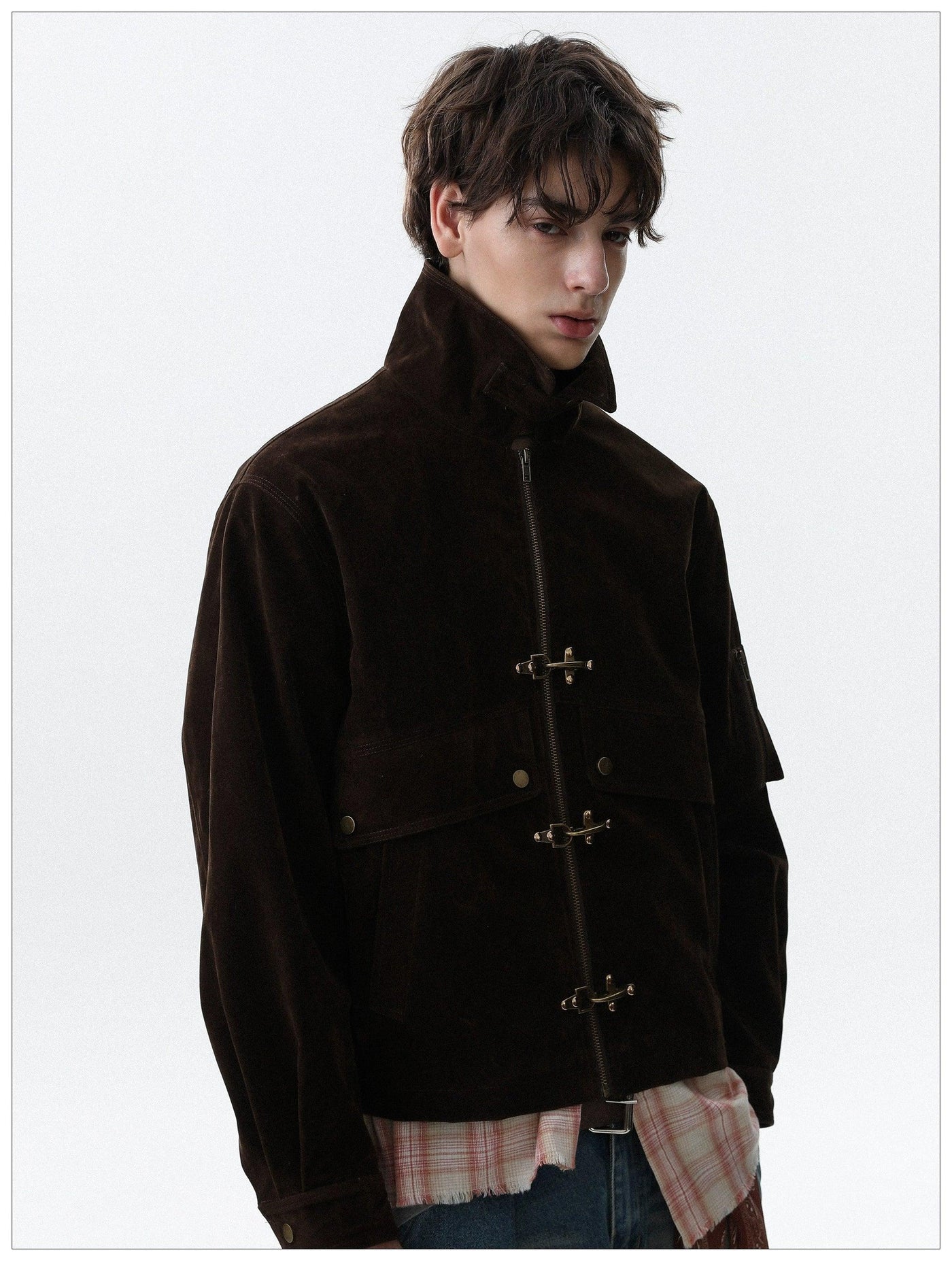 Micro Suede Fireman Clasp Jacket Korean Street Fashion Jacket By Mr Nearly Shop Online at OH Vault