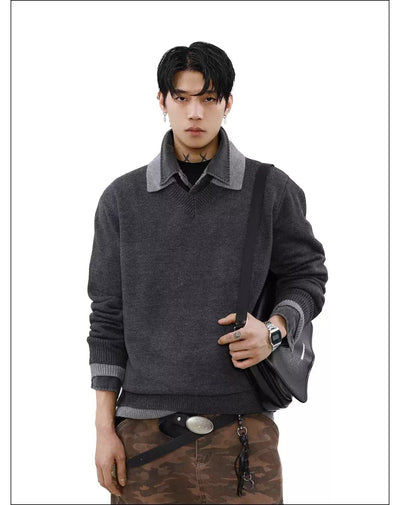 Layered Relaxed Fit Sweater Korean Street Fashion Sweater By Mr Nearly Shop Online at OH Vault