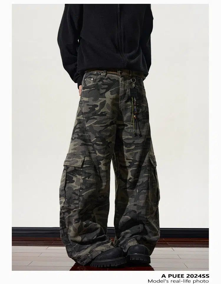 Baggy Fit Camouflage Cargo Pants Korean Street Fashion Pants By A PUEE Shop Online at OH Vault