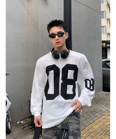 Number 08 Print Long Sleeve T-Shirt Korean Street Fashion T-Shirt By Poikilotherm Shop Online at OH Vault