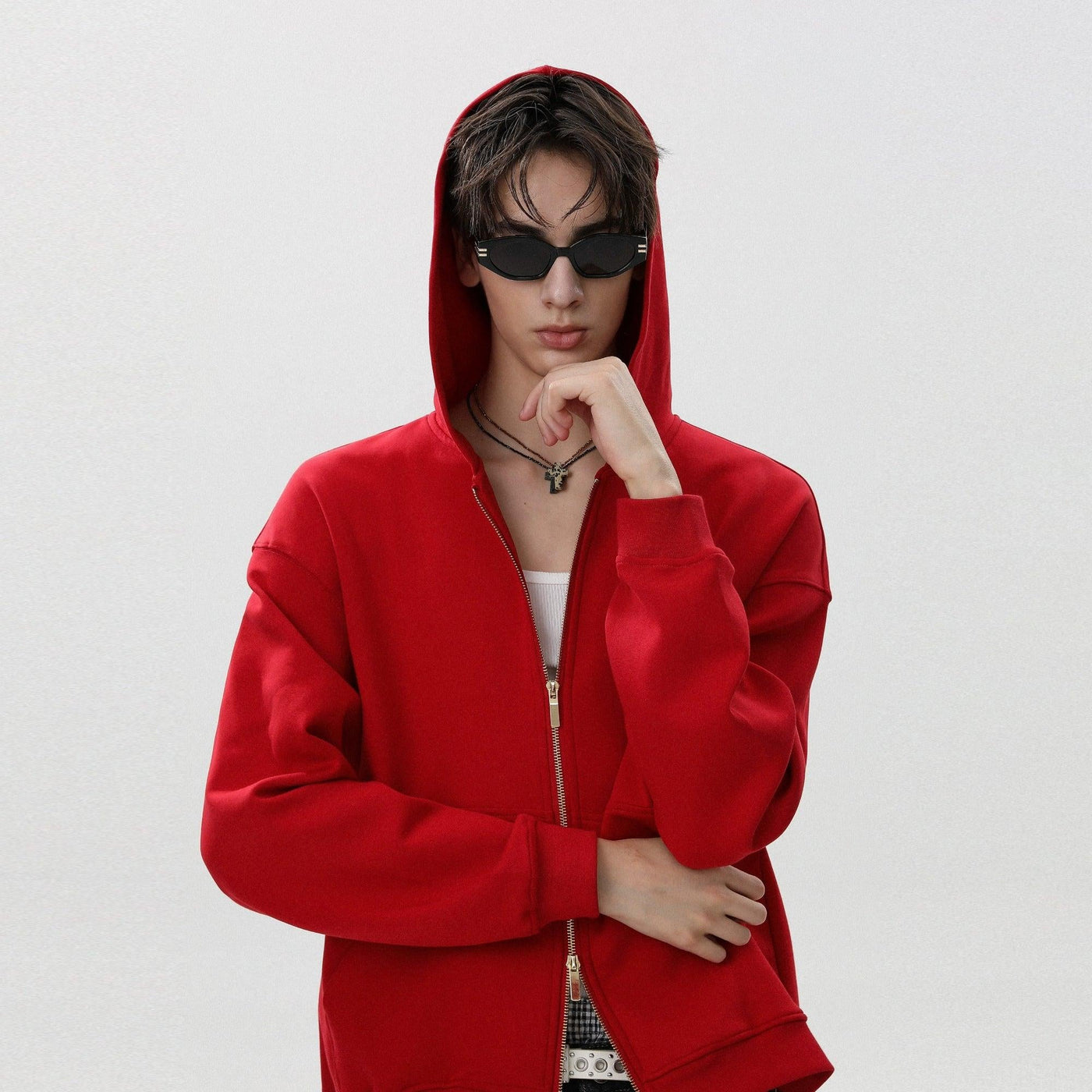 Dual-End Zip-Up Hoodie Korean Street Fashion Hoodie By Mr Nearly Shop Online at OH Vault