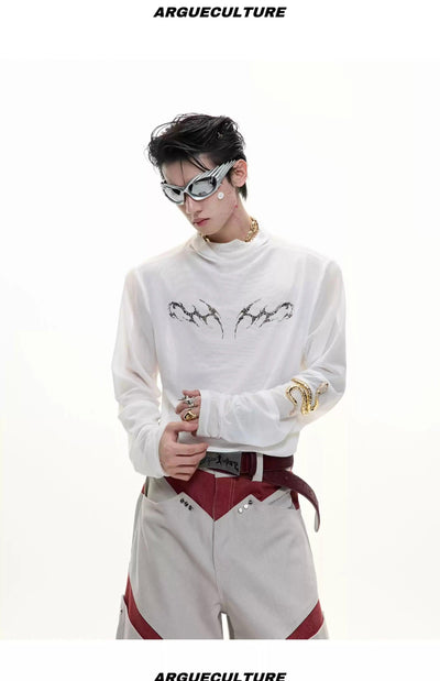 Metallic Print Mesh Long Sleeve T-Shirt Korean Street Fashion T-Shirt By Argue Culture Shop Online at OH Vault