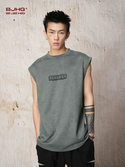 Suede Textured Logo Tank Top Korean Street Fashion Tank Top By ANTIDOTE Shop Online at OH Vault