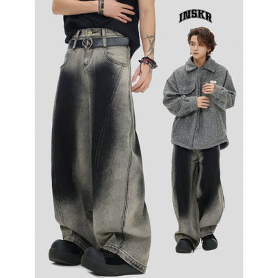 Structured Contrast Faded Jeans Korean Street Fashion Jeans By INS Korea Shop Online at OH Vault