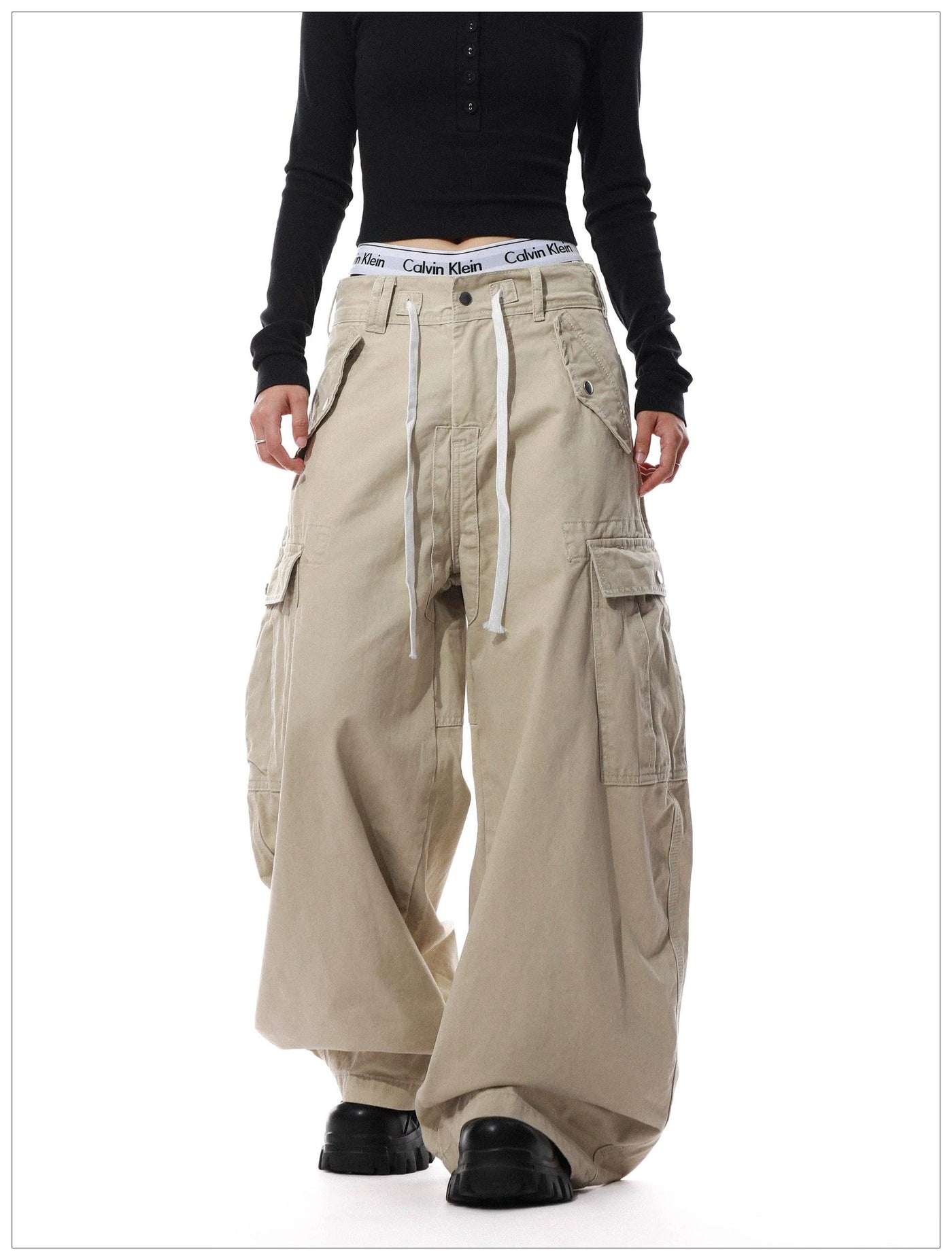 Structured Drawstring Wide Cargo Pants Korean Street Fashion Pants By Mr Nearly Shop Online at OH Vault